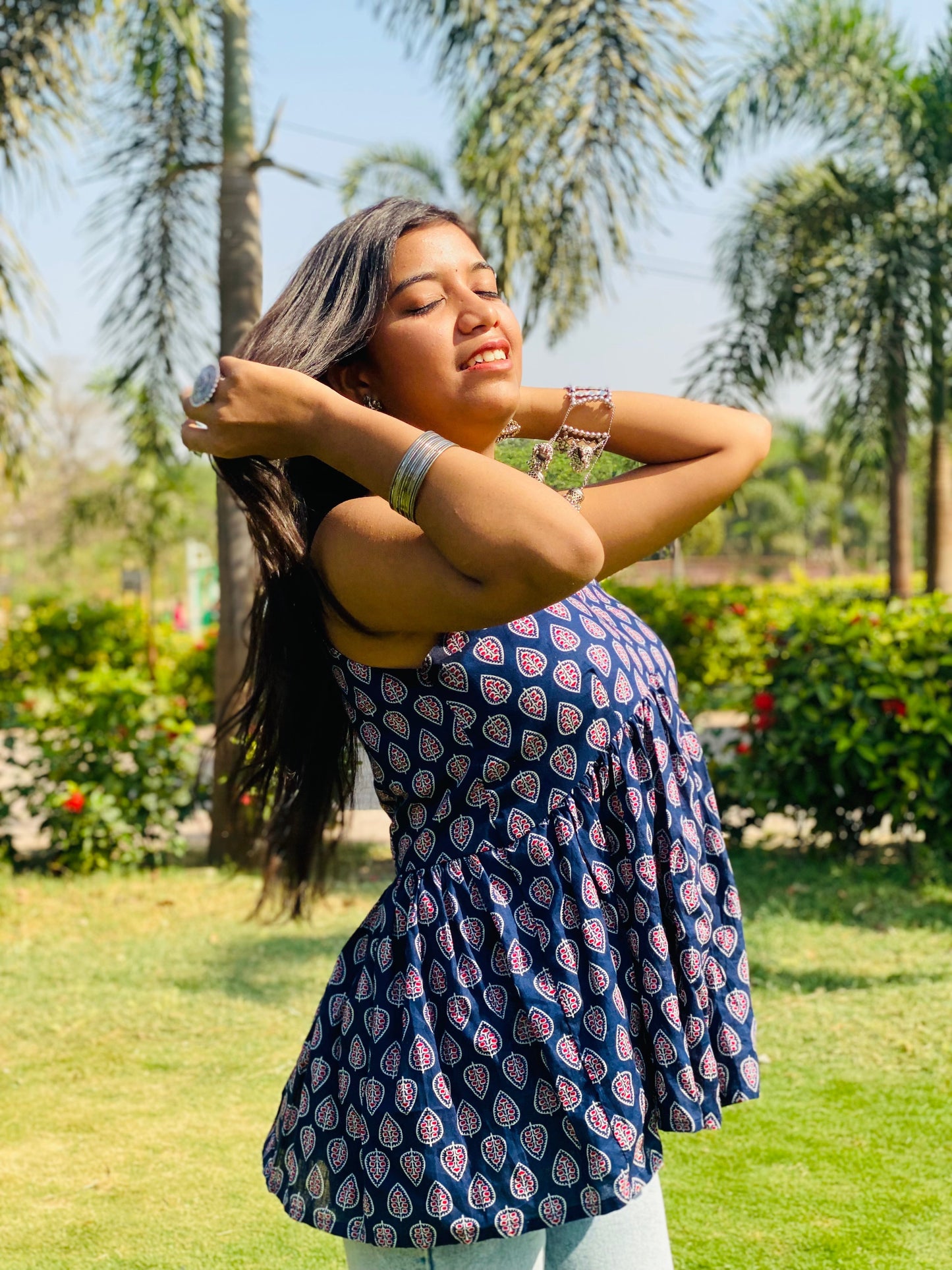 Blue V neck short kurti