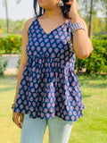 Blue V neck short kurti