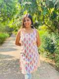 Pink leaves design short kurti
