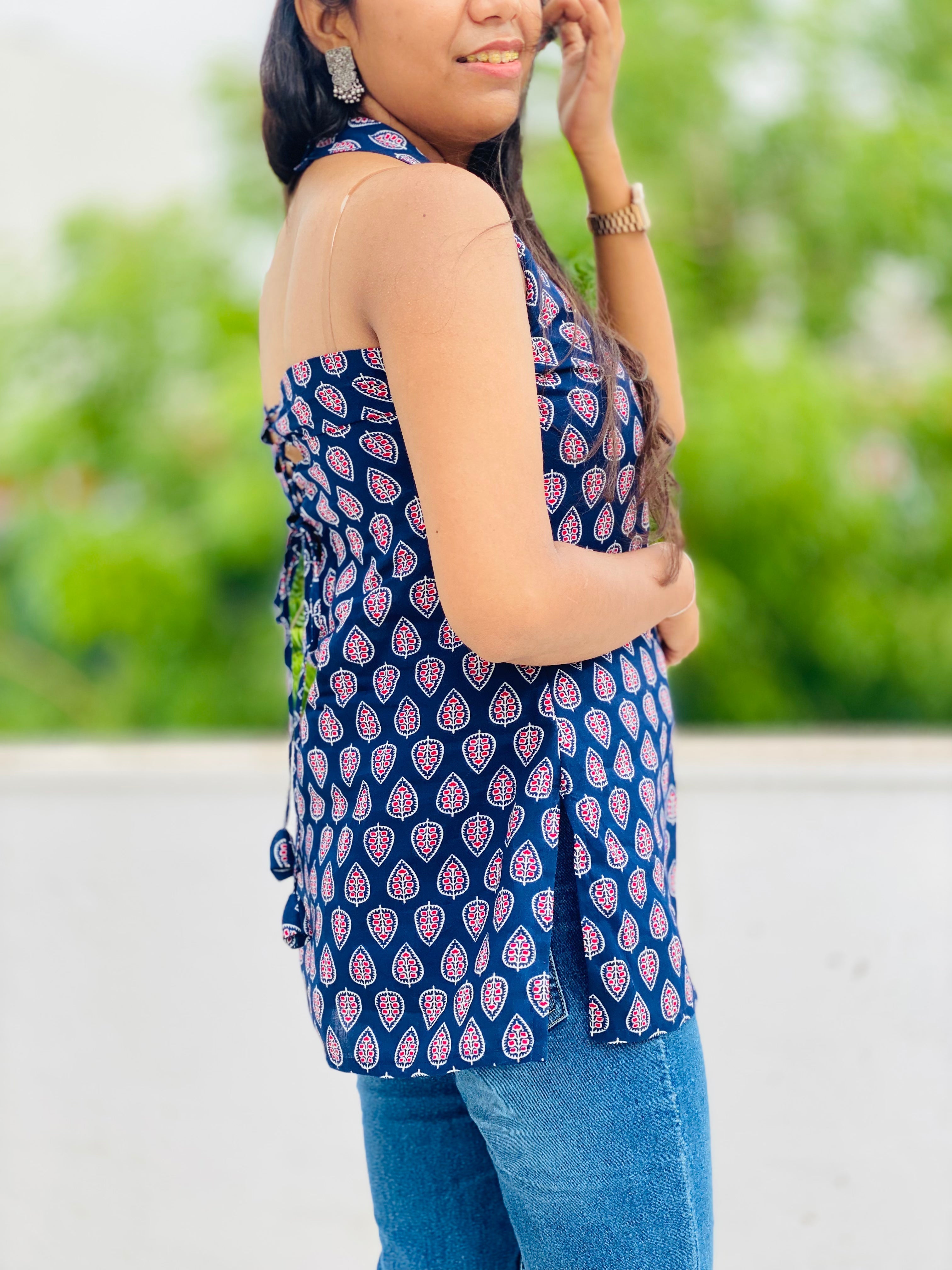 Halterneck Backless Short Kurti