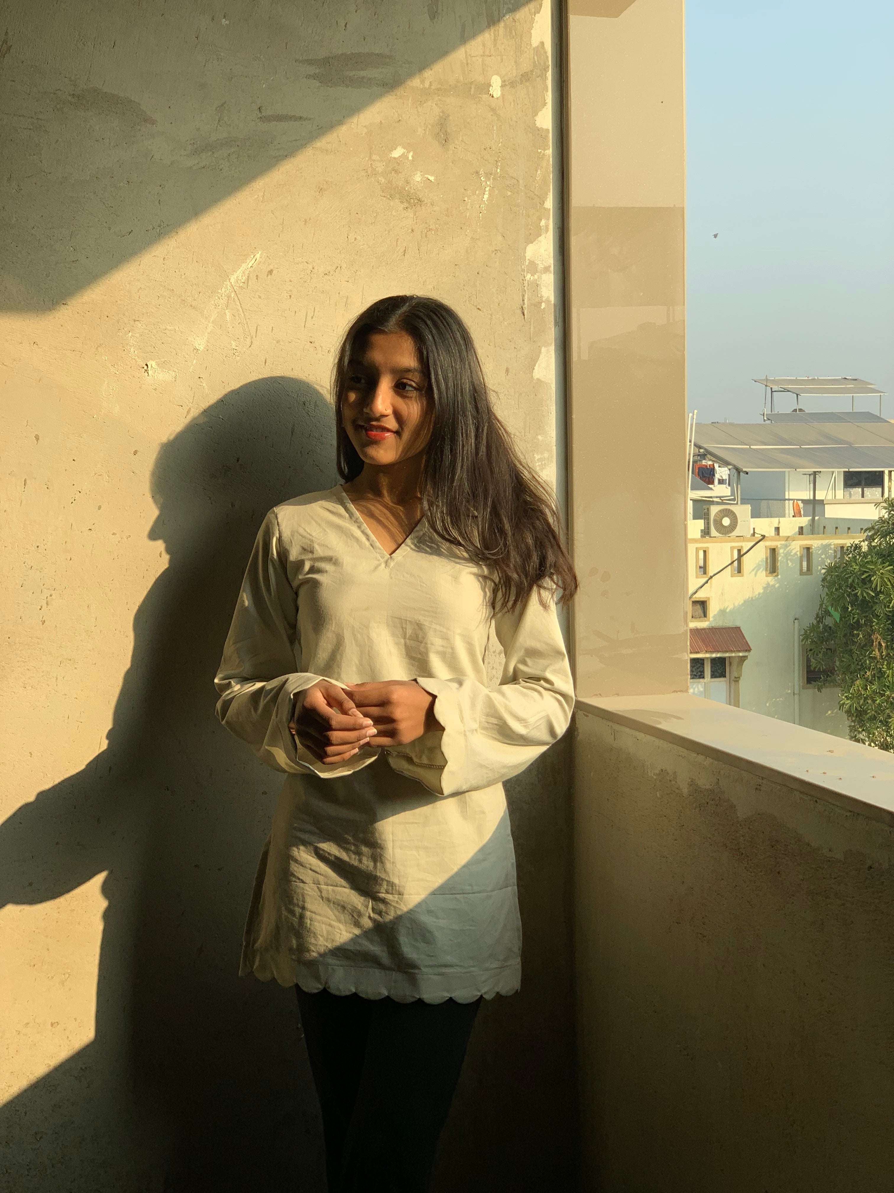 Moon Beige Short V-Neck Kurti