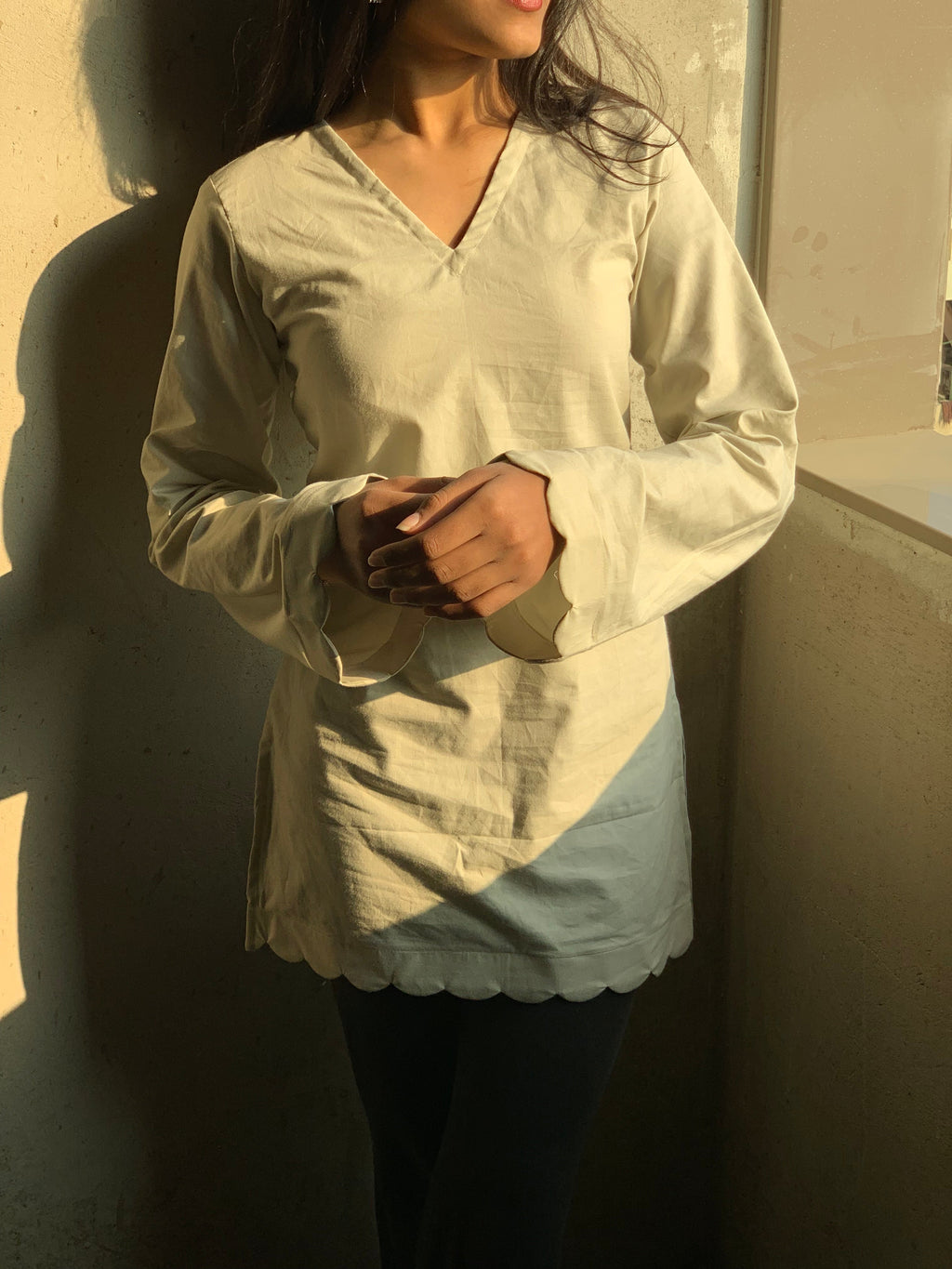 Moon Beige Short V-Neck Kurti