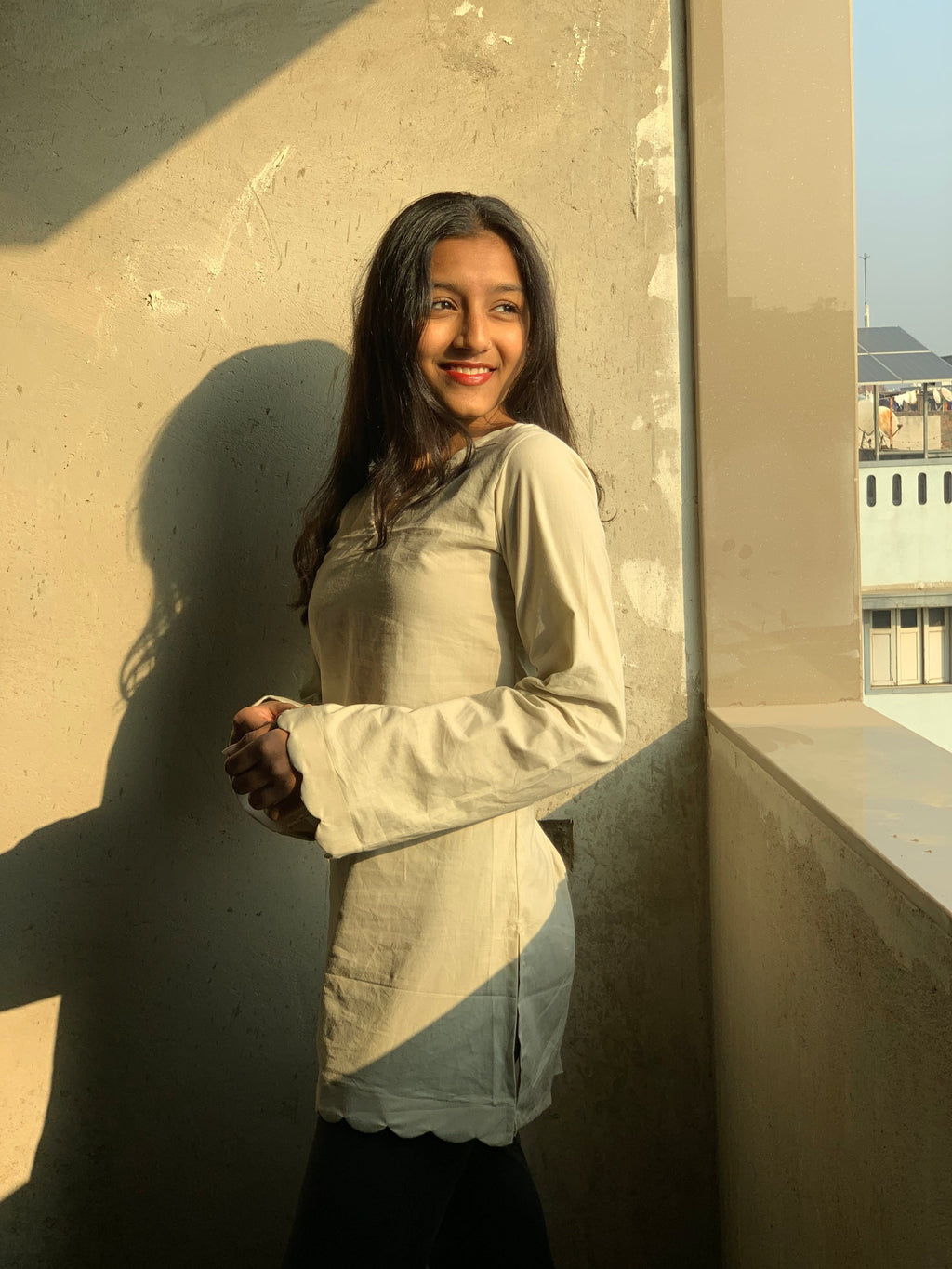 Moon Beige Short V-Neck Kurti