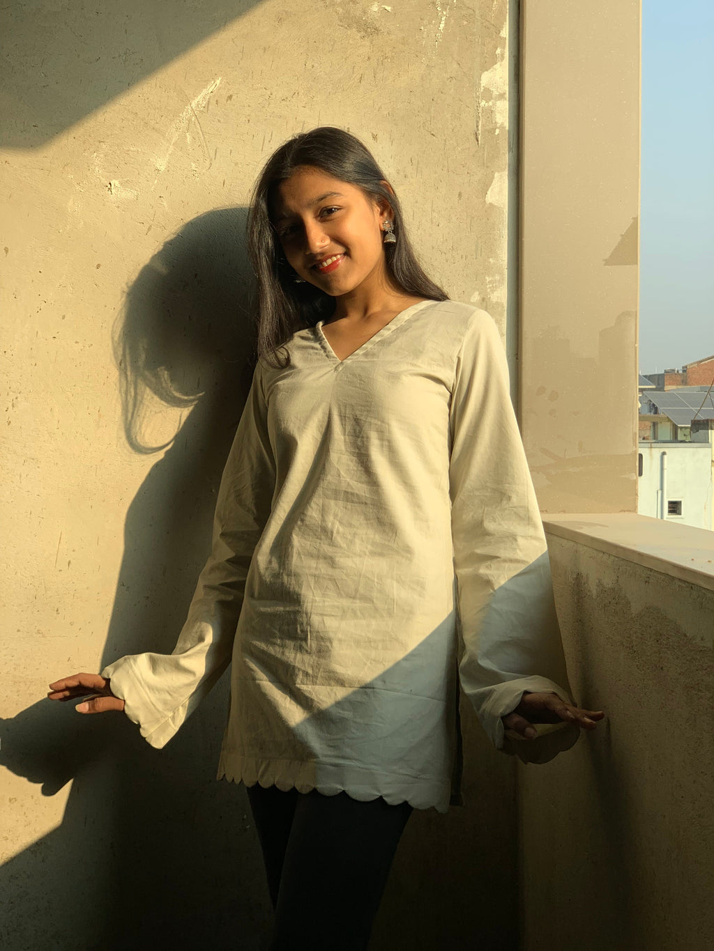 Moon Beige Short V-Neck Kurti