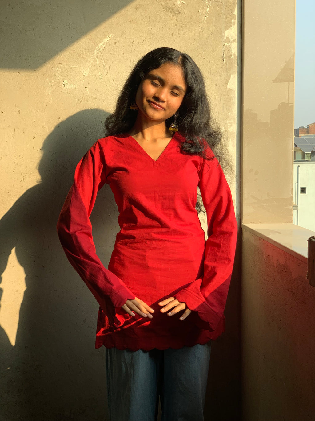 Berry Flame Short V-Neck Kurti