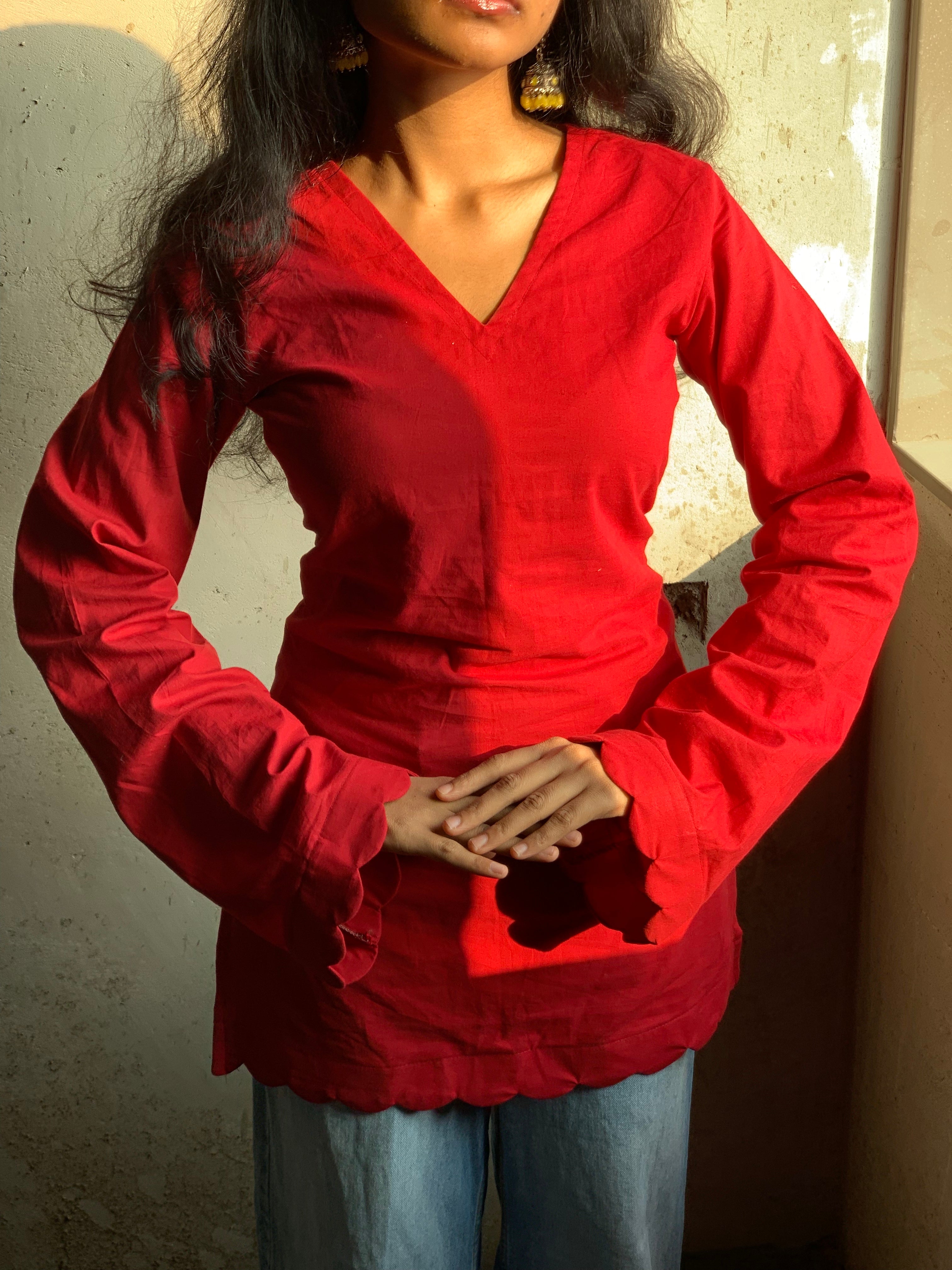 Berry Flame Short V-Neck Kurti