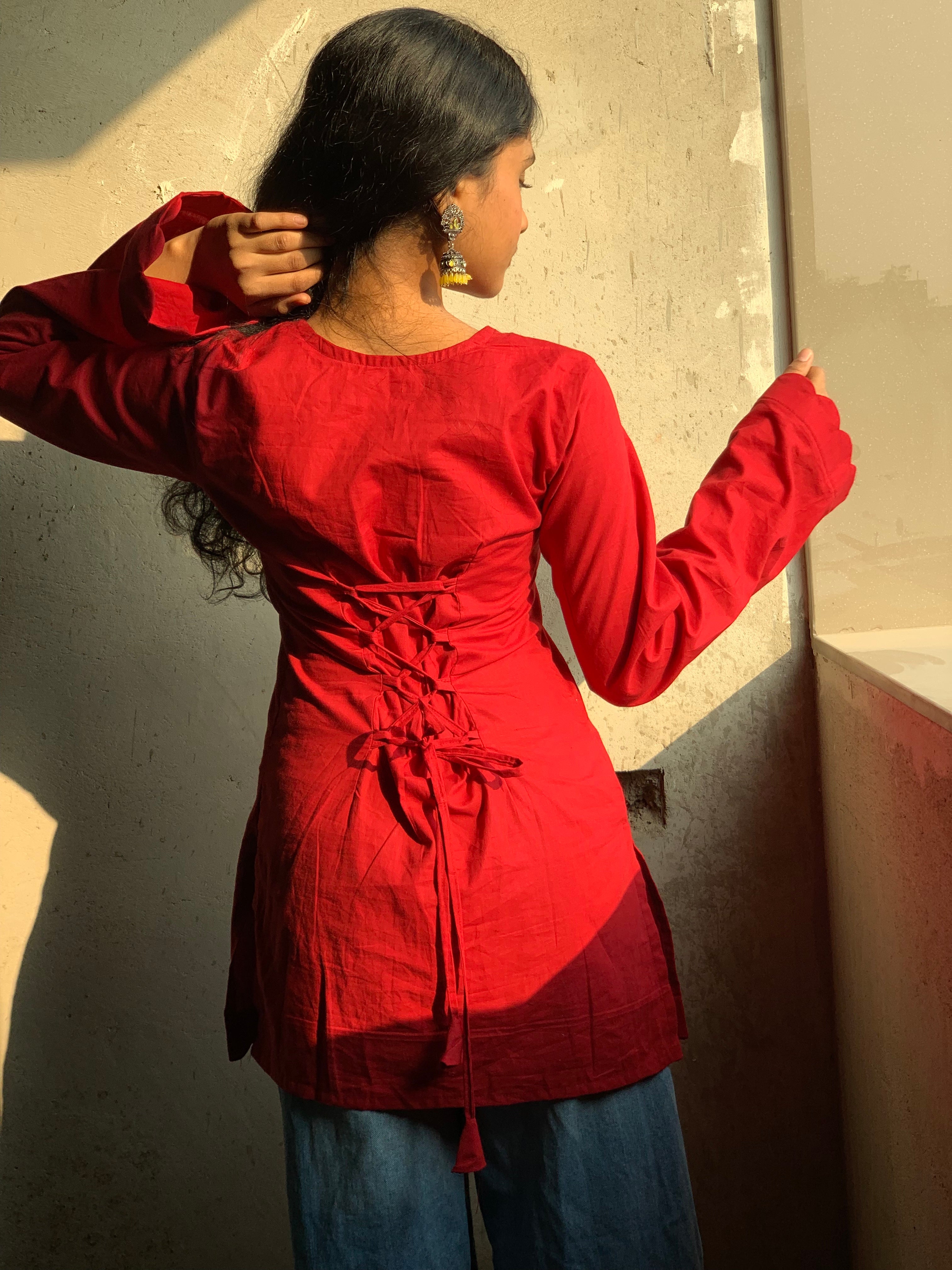 Berry Flame Short V-Neck Kurti