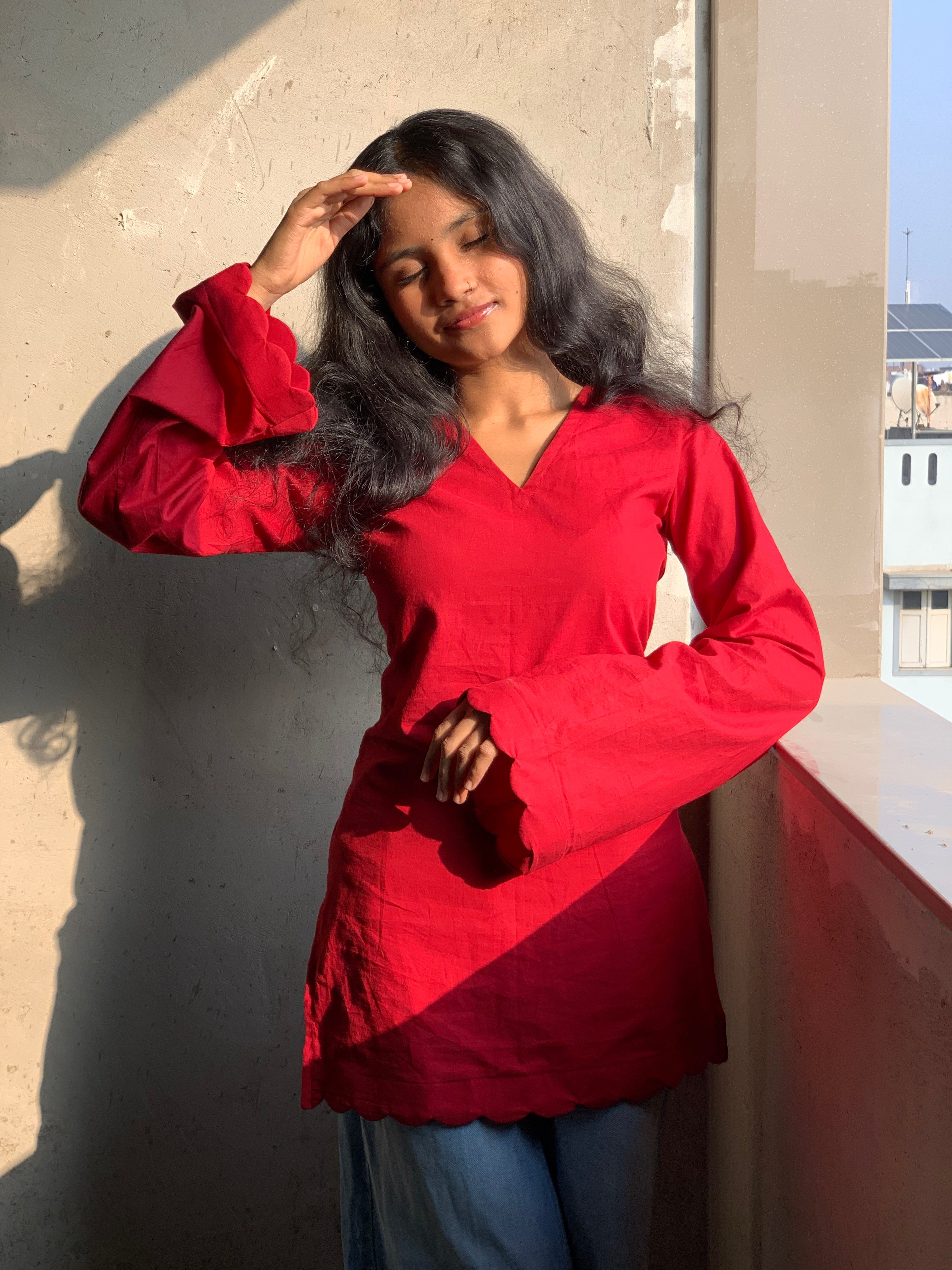 Berry Flame Short V-Neck Kurti