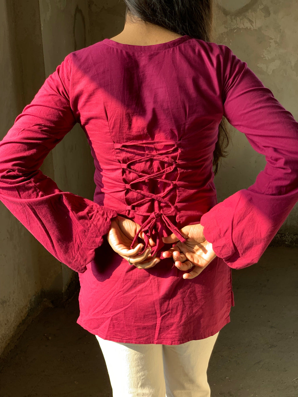 Wine Petal Short V-Neck Kurti