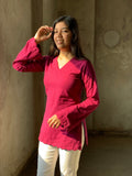 Wine Petal Short V-Neck Kurti