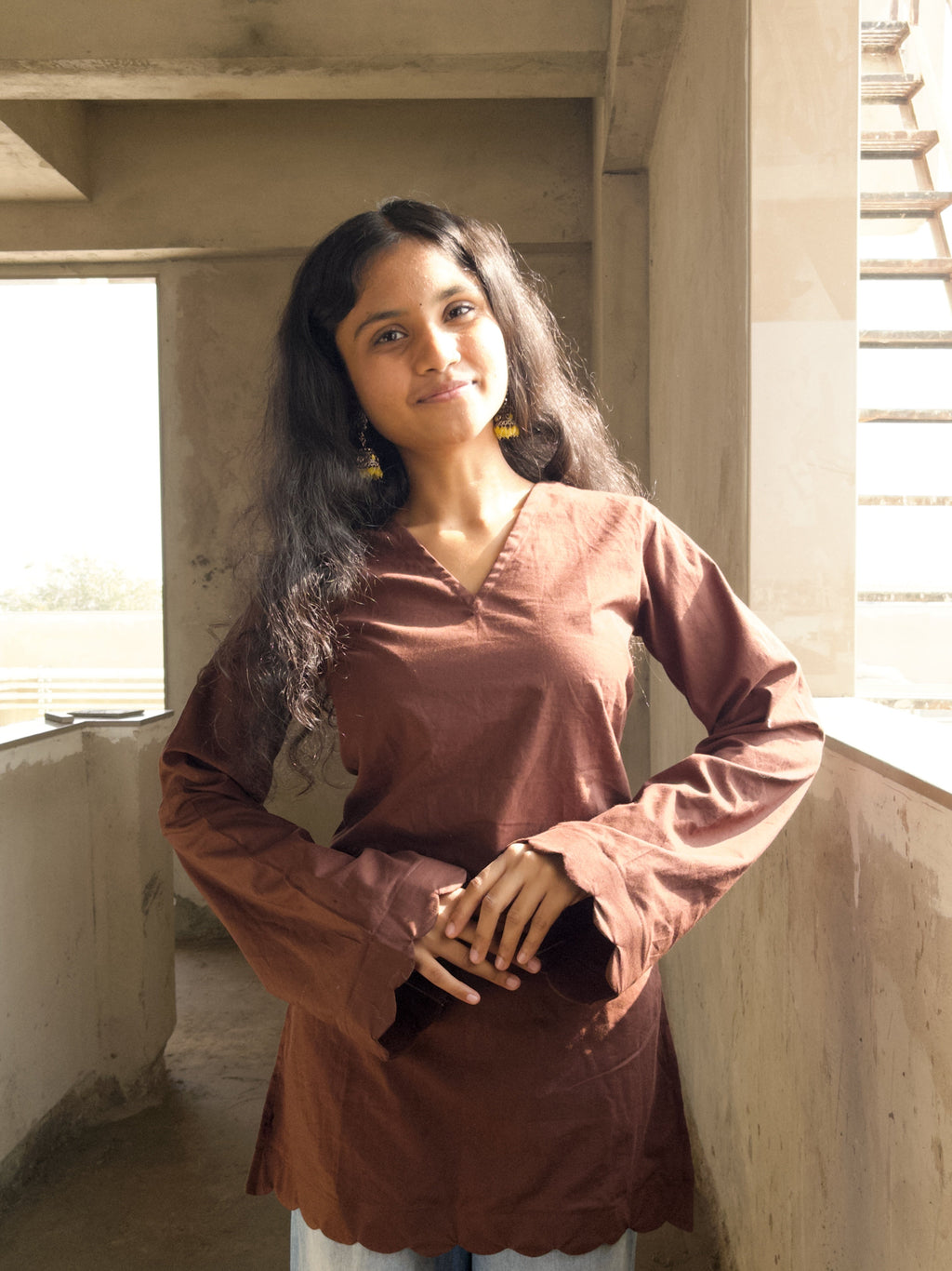 Cocoa Calm Short V-Neck Kurti