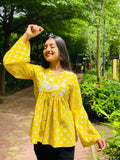 Yellow Bell Sleeve Short Kurti