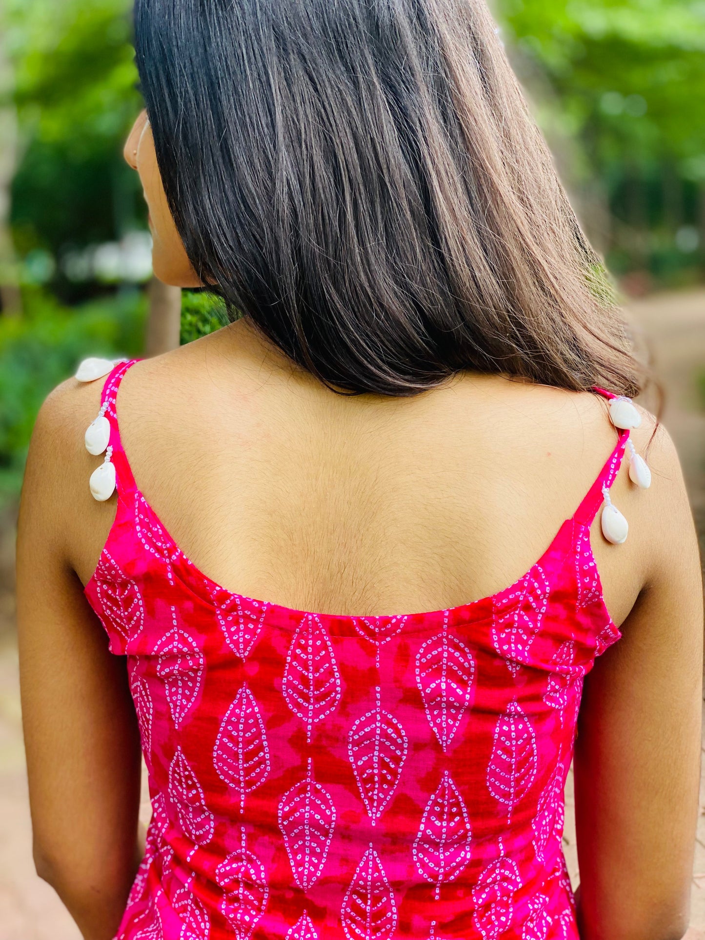 White Leaf Pink Short Kurti