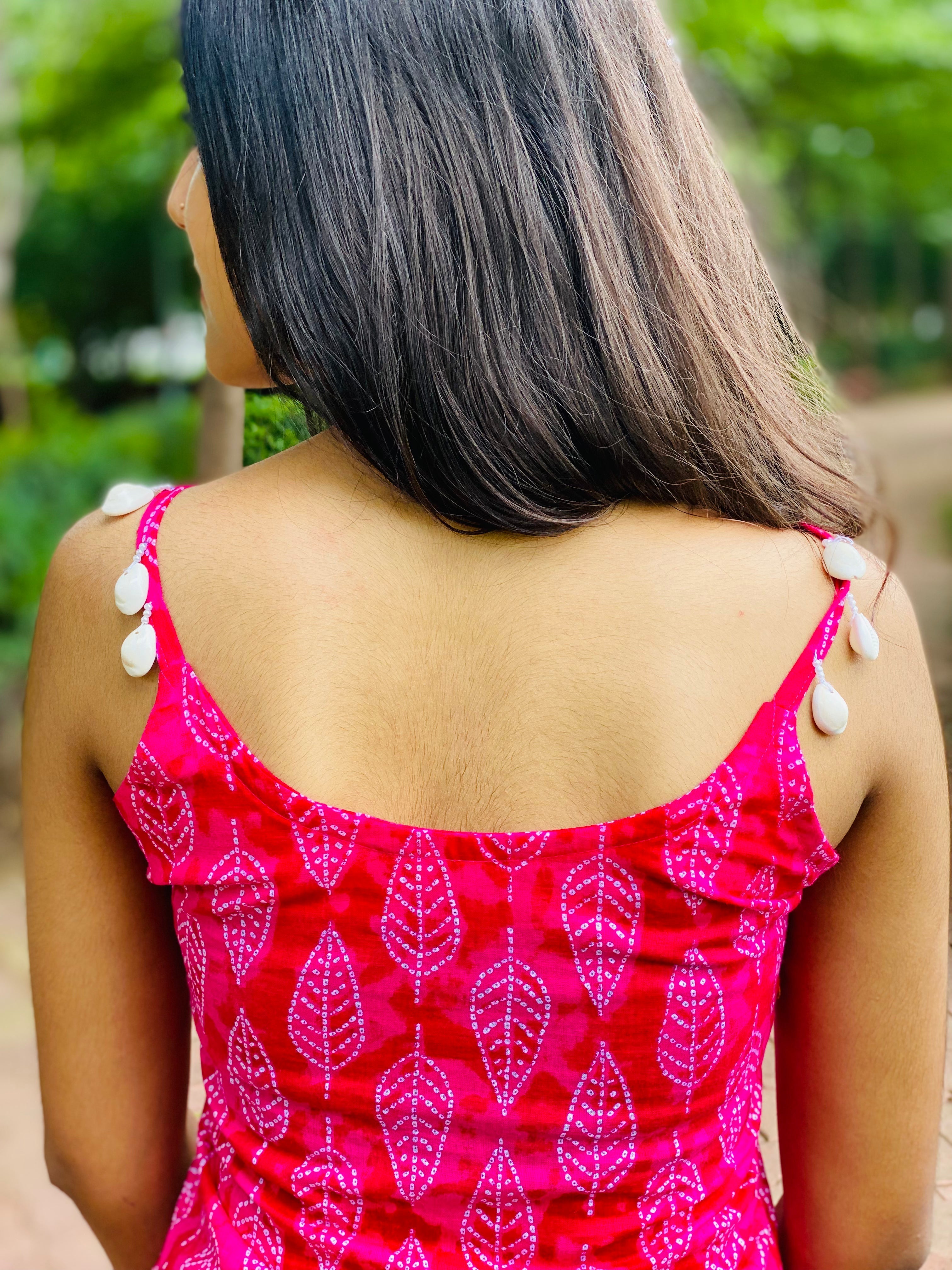 White Leaf Pink Short Kurti