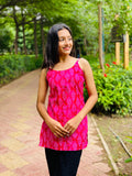 White Leaf Pink Short Kurti